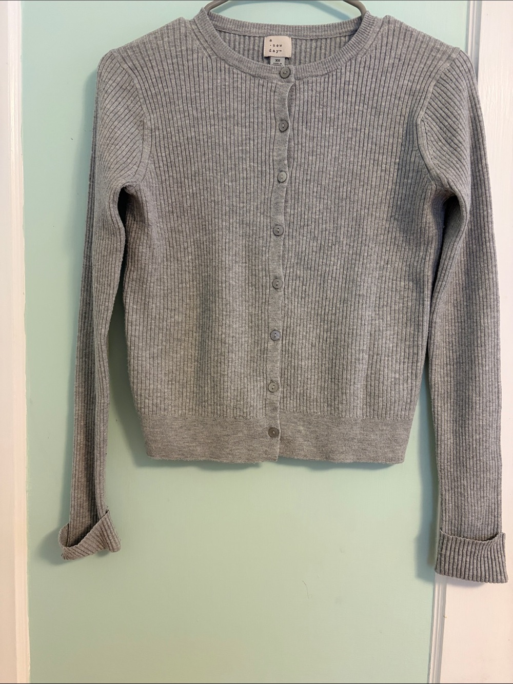 a new day Light Gray Ribbed Crewneck Button-Front Cardigan - Picture 4 of 4